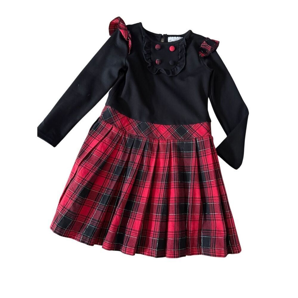Rare Editions girls holiday dress sz 6x black/red long sleeve plaid - Picture 1 of 3